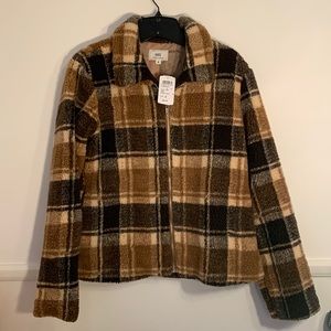 Plaid Brown Zip-Up Jacket